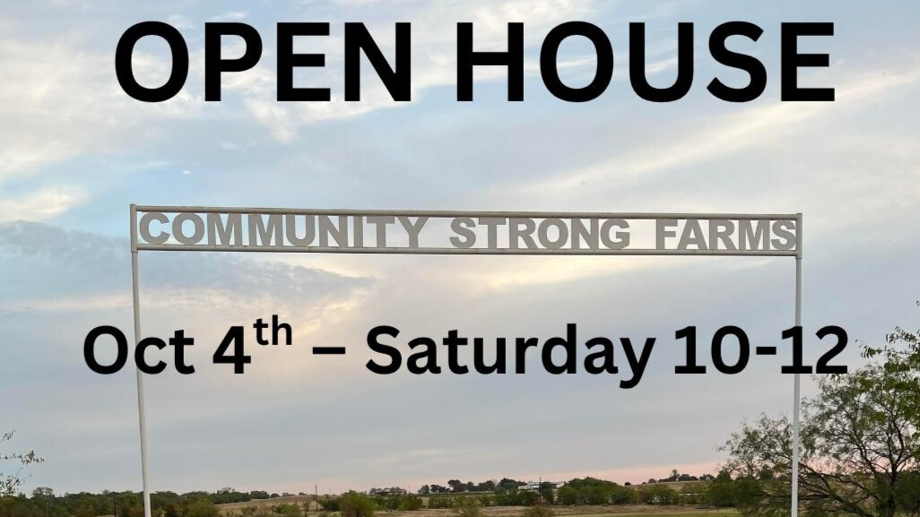 Photo of Community Strong Farms sign with text